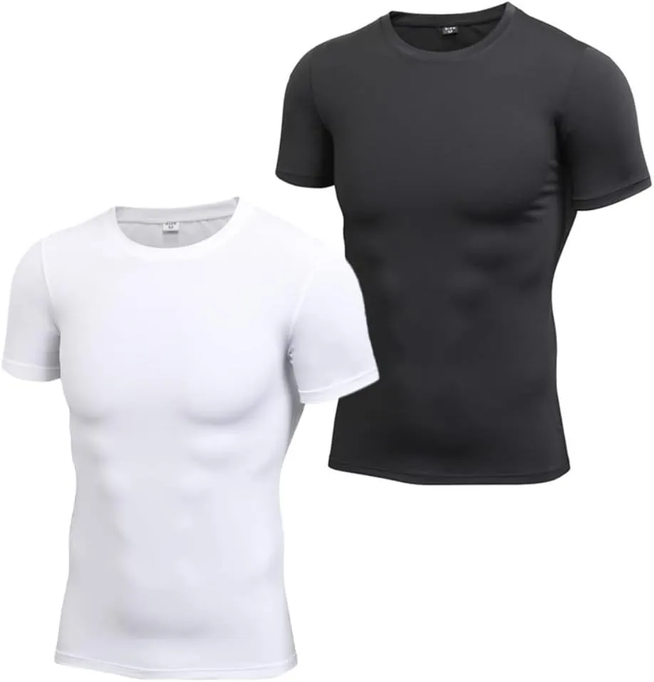 1 or 2 Pack Men's Compression Shirts Short Sleeve, Workout T-Shirt Quick Dry Baselayer Sport Shirt Running Tops