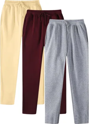 3 Pack Mens Sweatpants Fleece Athletic Pants Open Bottom Active Workout Sweat Pants with Pockets