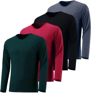 4 Packs: Men's Quick Drying Long Sleeve Sports Performance T-Shirt, Sports Running Gym Exercise Long Sleeve T-Shirt top