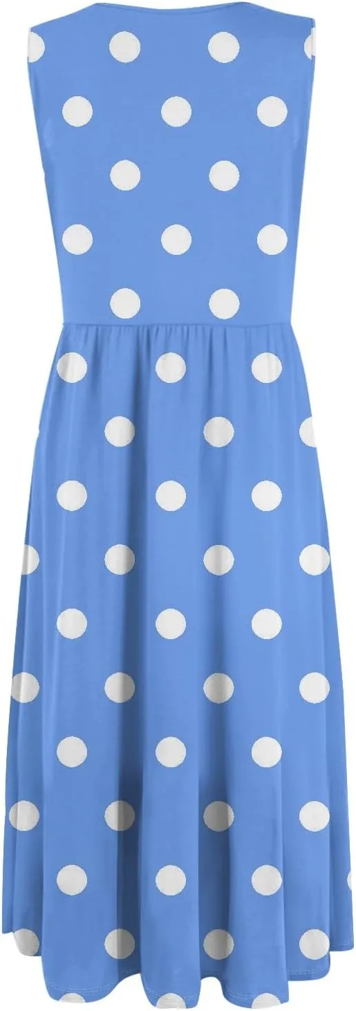 ADHOWBEW Dresses for Women 2025 Round Neck Flowy Casual Plus Size Sexy Vacation Sleeveless Long Dresses