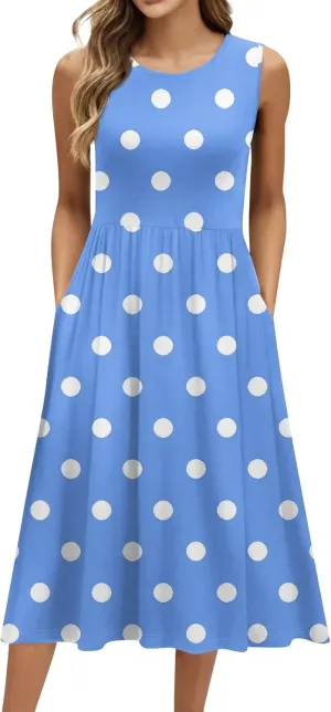 ADHOWBEW Dresses for Women 2025 Round Neck Flowy Casual Plus Size Sexy Vacation Sleeveless Long Dresses