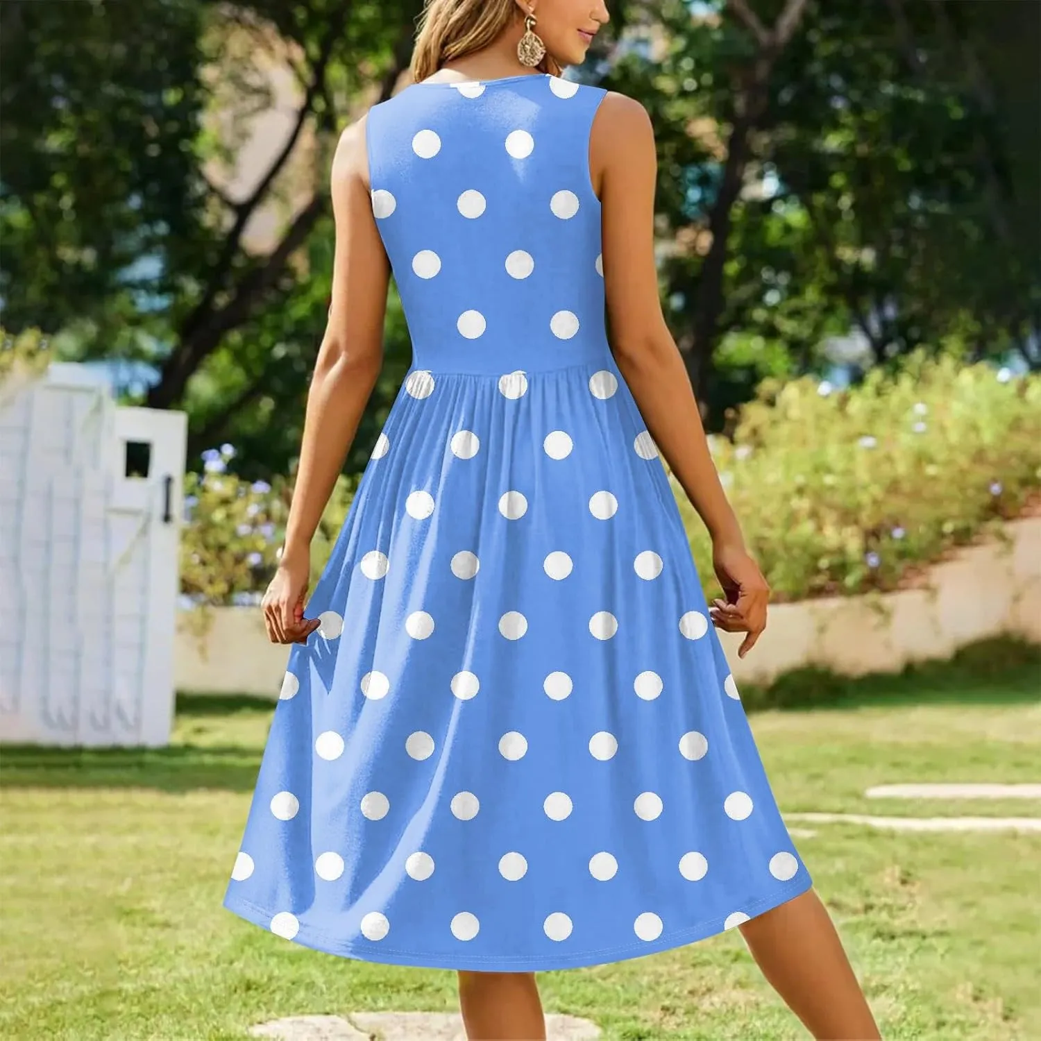 ADHOWBEW Dresses for Women 2025 Round Neck Flowy Casual Plus Size Sexy Vacation Sleeveless Long Dresses