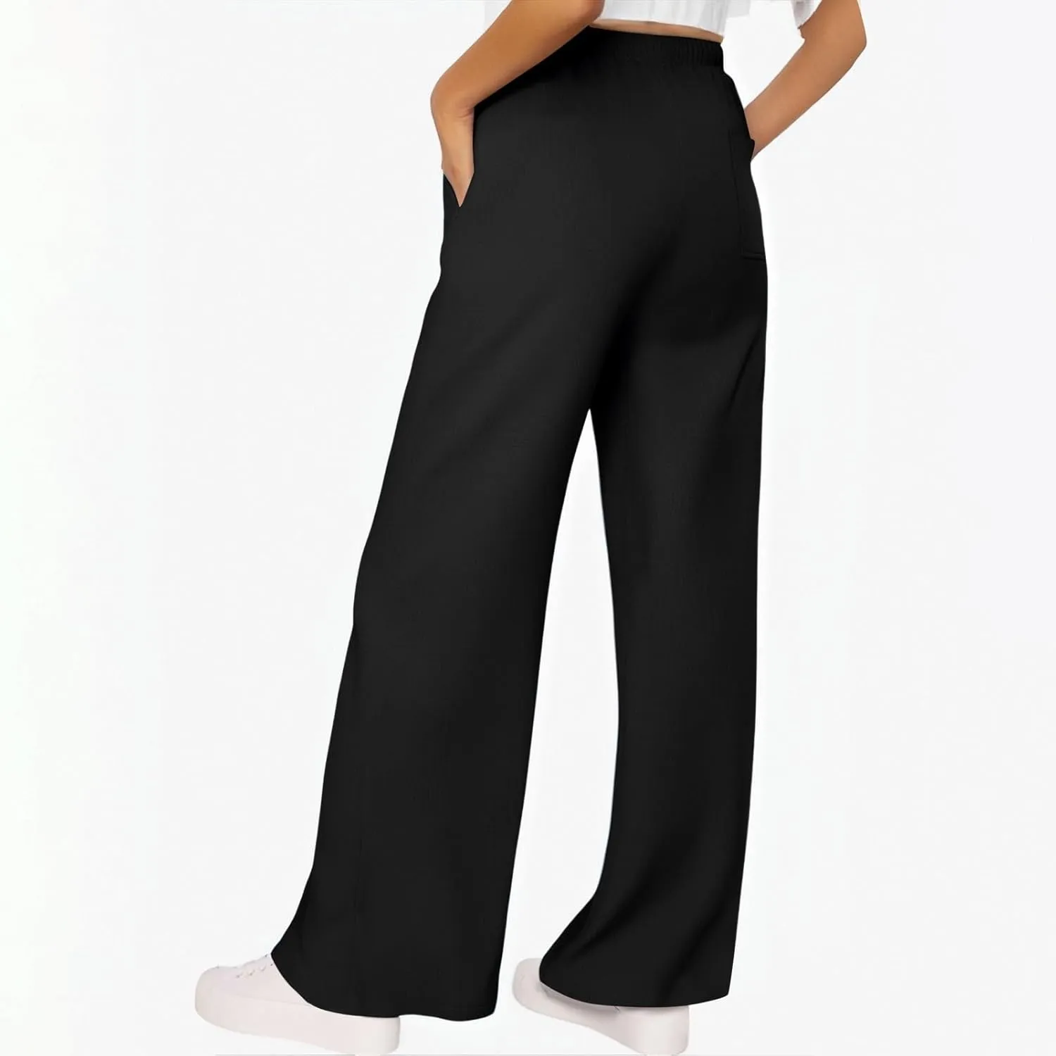 ADHOWBEW Lightweight Capri Pants for Women Casual Cotton Summer Dressy High Waist Drawstring Flowy Slacks with Pockets