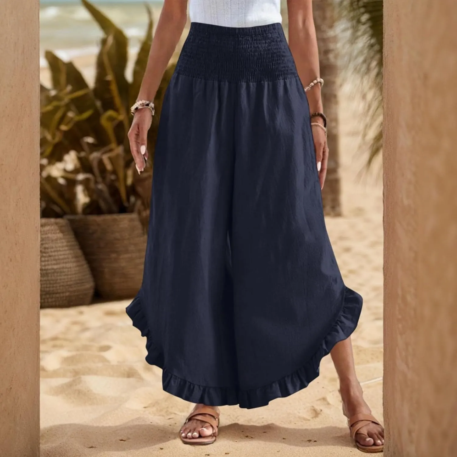 ADHOWBEW Linen Pants for Women Work High Waisted Lounge Plus Size Stretch Cotton Casual Dressy Flowy Pants Bottoms