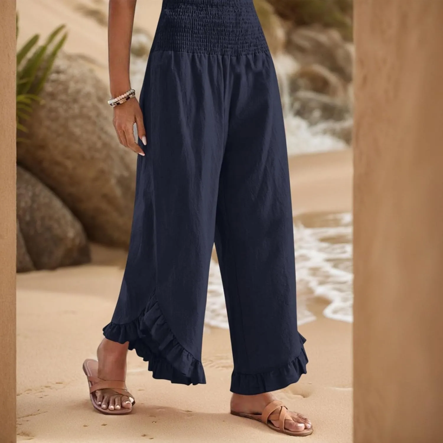 ADHOWBEW Linen Pants for Women Work High Waisted Lounge Plus Size Stretch Cotton Casual Dressy Flowy Pants Bottoms