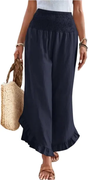 ADHOWBEW Linen Pants for Women Work High Waisted Lounge Plus Size Stretch Cotton Casual Dressy Flowy Pants Bottoms