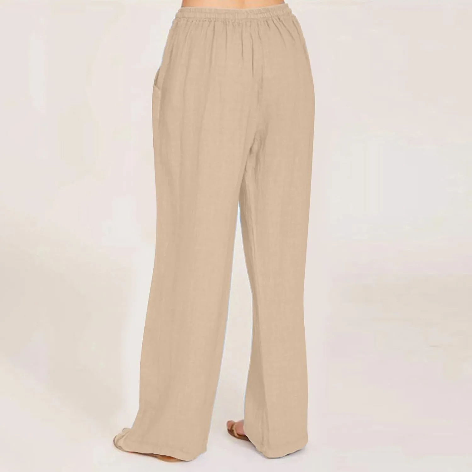 ADHOWBEW Linen Pants Women Casual Plus Size Stretch Petite Dressy Cotton Flowy High Waisted Work Lounge Dress Pants