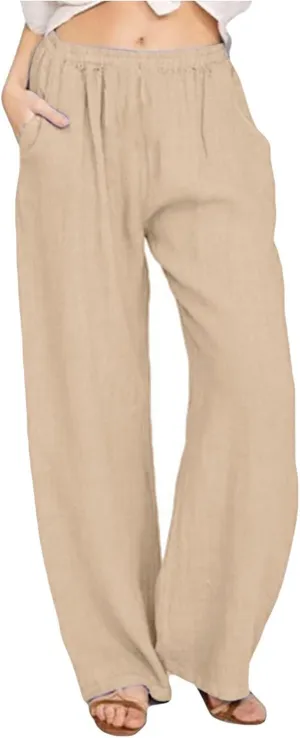ADHOWBEW Linen Pants Women Casual Plus Size Stretch Petite Dressy Cotton Flowy High Waisted Work Lounge Dress Pants
