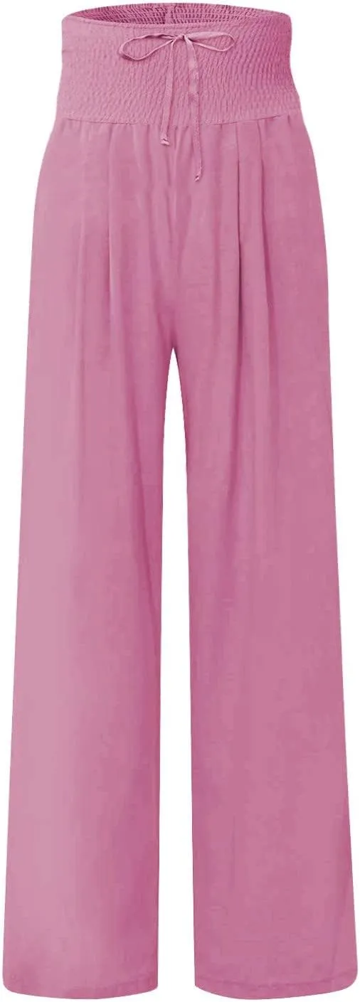 ADHOWBEW Women Linen Pants High Waisted Work Casual Lounge Plus Size Cotton Stretch Dressy Petite Flowy Palazzo Pants