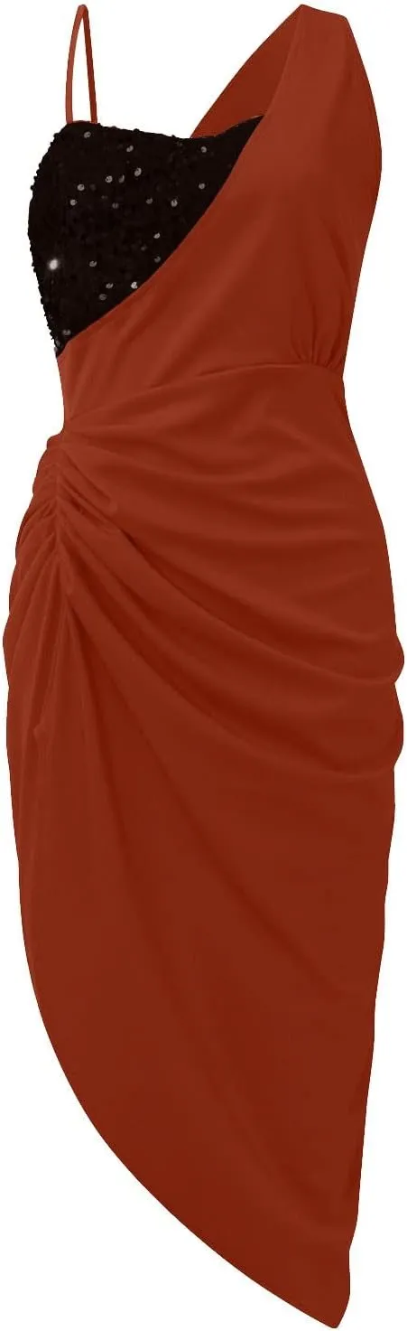 ADHOWBEW Womens One Shoulder Sequin Cocktail Dresses Sexy Slit Plus Size Wedding Guest Party Homecoming Dresses