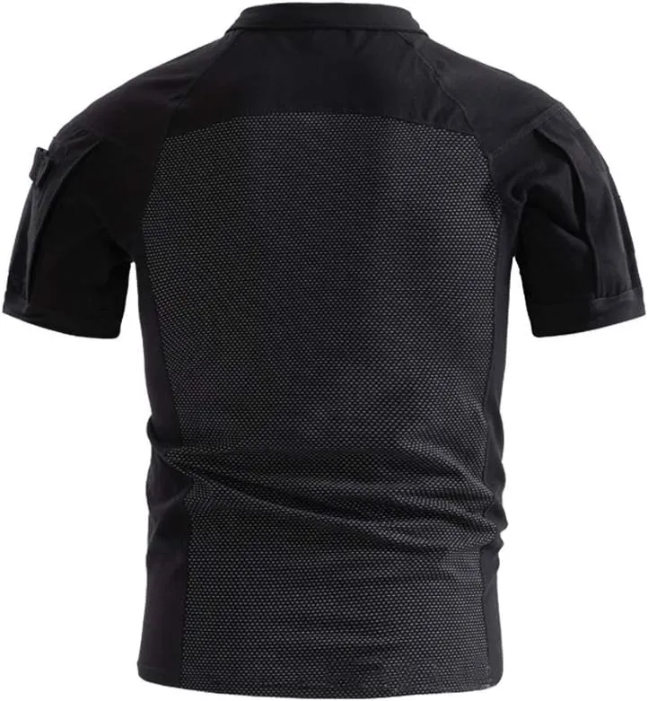 AKARMY Men's Military Short Sleeve T-Shirt, Tactical Cargo Pullover Polo Shirts, Outdoor Camo Shirt with 1/4 Zipper