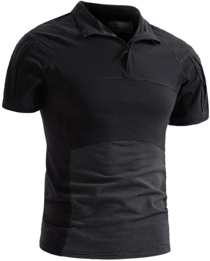 AKARMY Men's Military Short Sleeve T-Shirt, Tactical Cargo Pullover Polo Shirts, Outdoor Camo Shirt with 1/4 Zipper