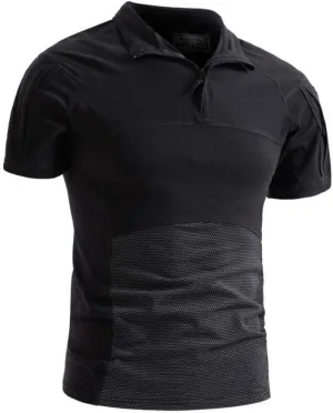 AKARMY Men's Military Short Sleeve T-Shirt, Tactical Cargo Pullover Polo Shirts, Outdoor Camo Shirt with 1/4 Zipper