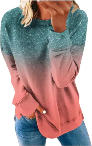Akklian Women's Long Sleeve Crewneck Sweatshirts No Hood Loose Fit Oversized Ombre Tops Fall Lounge Trendy Pullover Sweaters