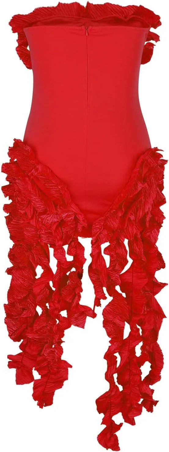Akklian Womens Summer Ruffle Fringe Mini Dress Sexy Backless Irregular Ruffle Cocktail Dress Bodycon Tassel Party Dresses
