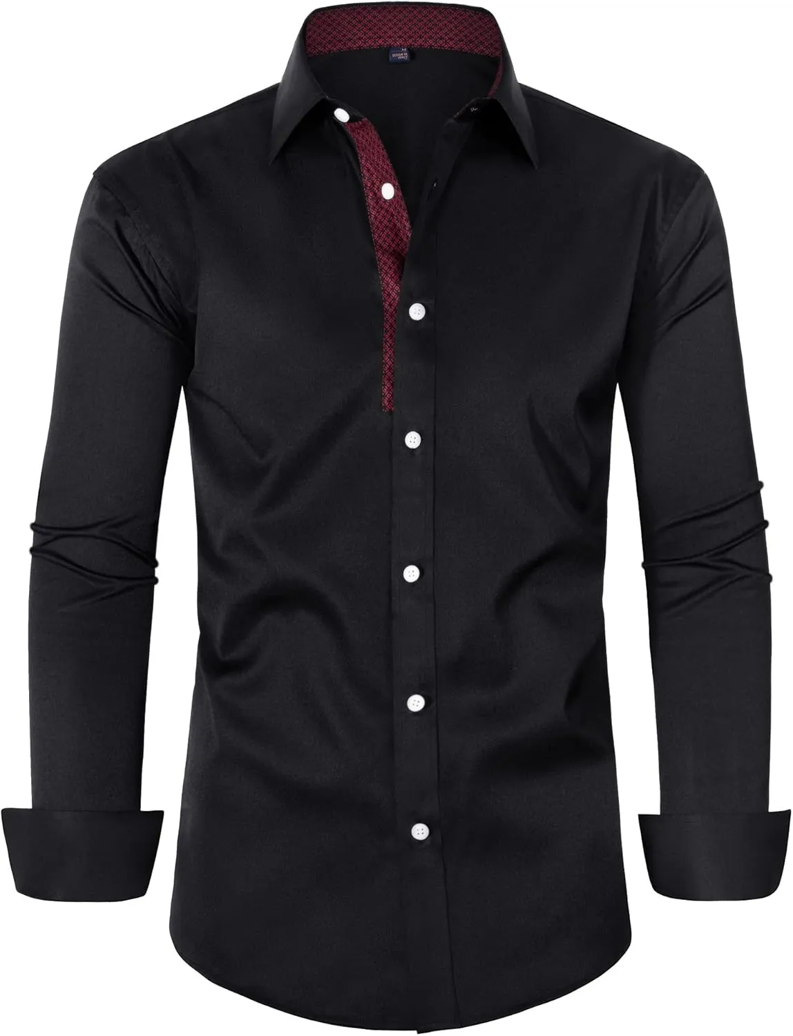 Alimens & Gentle Men's Dress Shirts Long Sleeve Stretch Wrinkle-Free Business Casual Collar Contrast Button Down Shirt