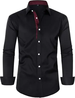 Alimens & Gentle Men's Dress Shirts Long Sleeve Stretch Wrinkle-Free Business Casual Collar Contrast Button Down Shirt