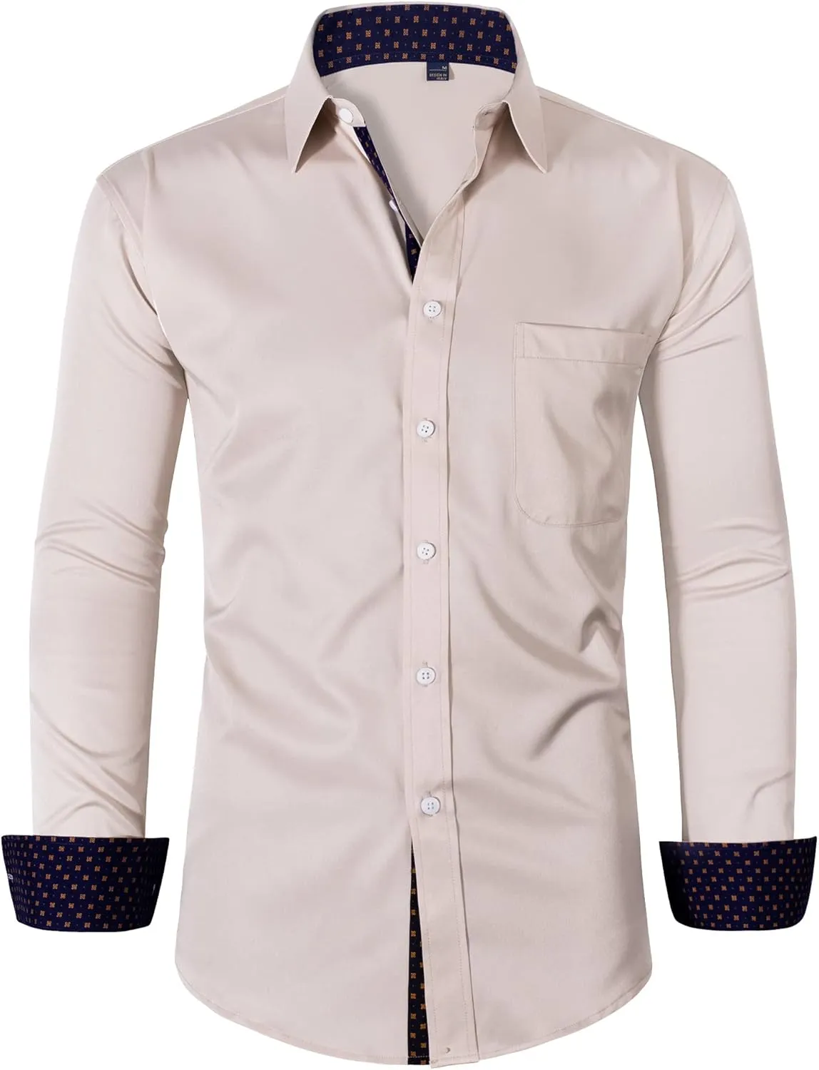 Alimens & Gentle Men's Dress Shirts Long Sleeve Wrinkle-Free Business Casual Button Down Shirt