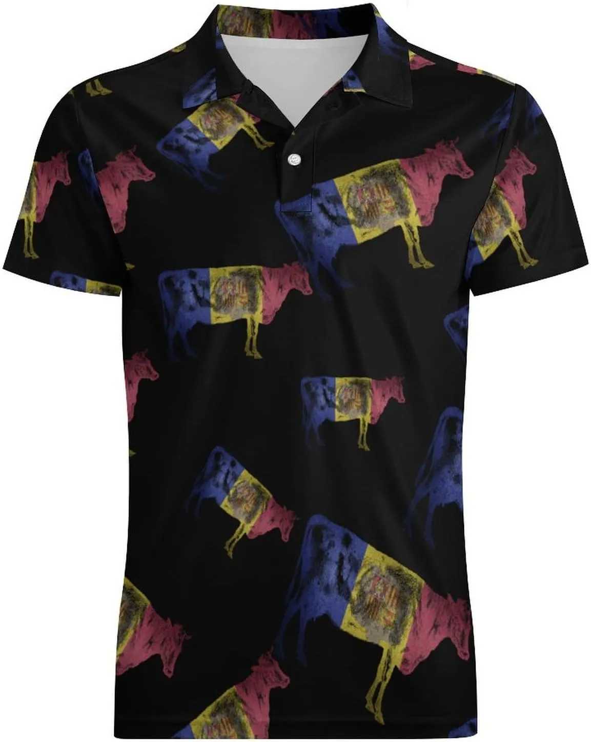 Andorra Flag Andorran Bull Cow Men's Polo-Shirt Regular-Fit Short Sleeve Sports Quick Dry Golf Tennis T-Shirt