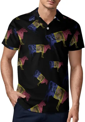 Andorra Flag Andorran Bull Cow Men's Polo-Shirt Regular-Fit Short Sleeve Sports Quick Dry Golf Tennis T-Shirt