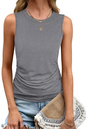 ANRABESS Tank Top for Women Casual Loose Fit Sleeveless Crewneck Ruched Basic Tee Shirts 2025 Summer Trendy Outfits