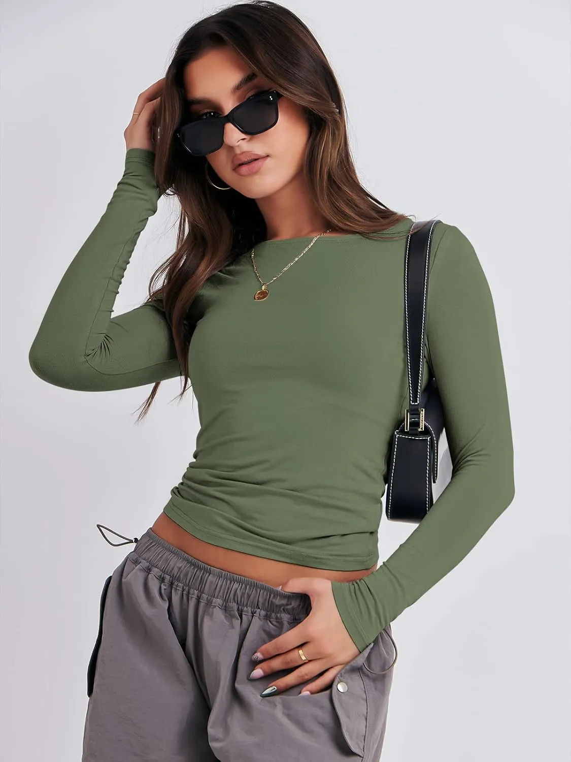 ANRABESS Womens Long Sleeve Shirts Tight Fitted Going Out Crop Tops Crewneck Basic Tee Y2k Outfits Teens Girls Clothes
