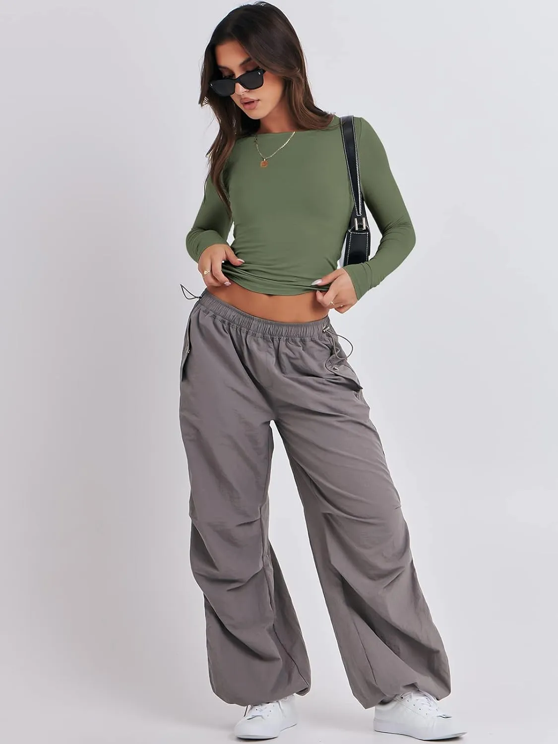 ANRABESS Womens Long Sleeve Shirts Tight Fitted Going Out Crop Tops Crewneck Basic Tee Y2k Outfits Teens Girls Clothes