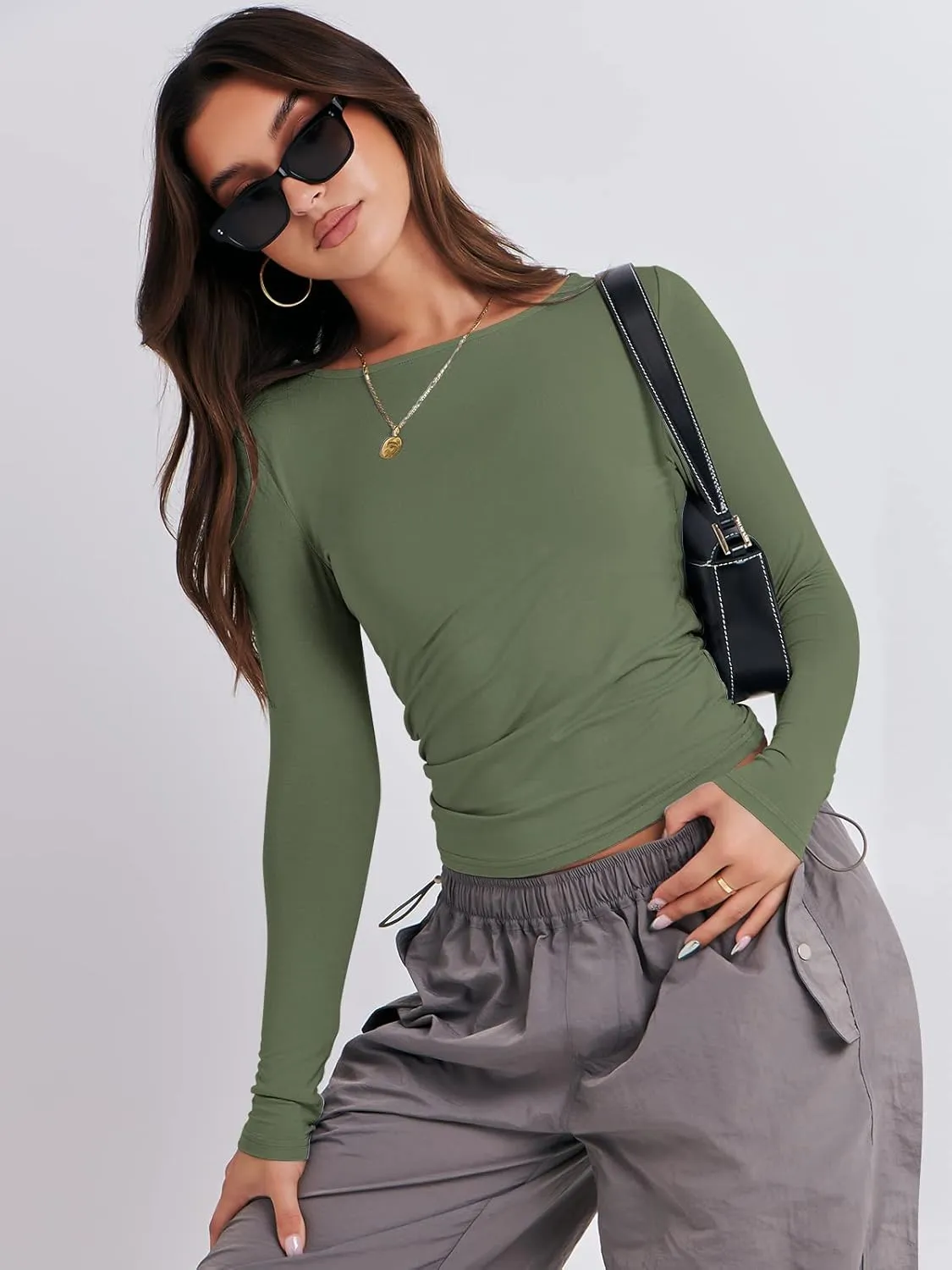 ANRABESS Womens Long Sleeve Shirts Tight Fitted Going Out Crop Tops Crewneck Basic Tee Y2k Outfits Teens Girls Clothes