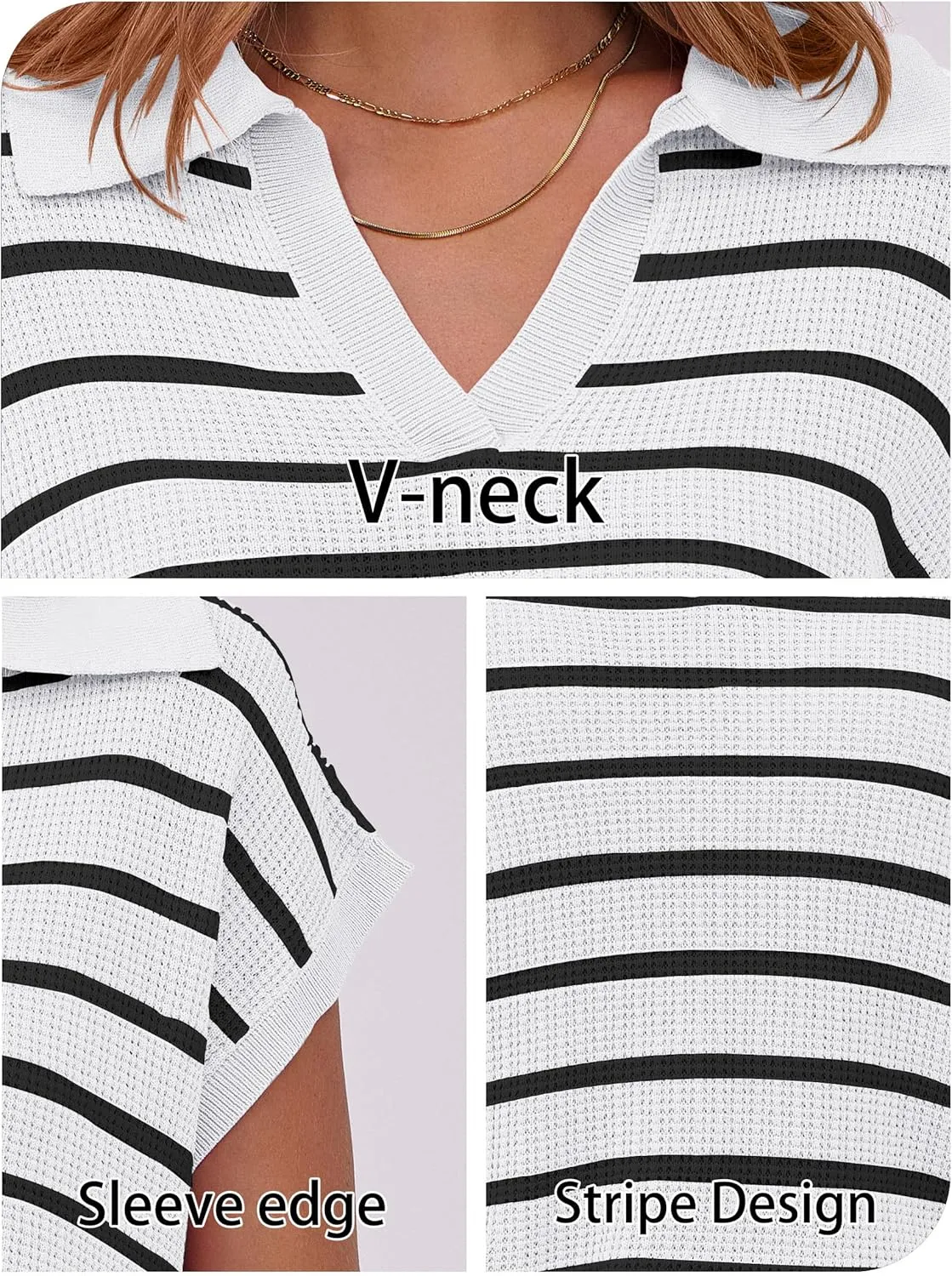 ANRABESS Womens Summer Cap Sleeve Sweater Vest Striped Polo V Neck Knit Tops Casual Trendy Loose Fit Sleeveless Sweaters