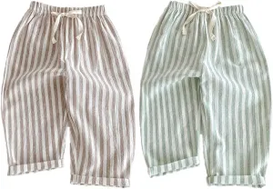 Ashmyova Classic Casual Pants for Boys Thin Cotton Stripe Elastics Waist Spring Summer Trousers Toddler Long Pants 2Pcs