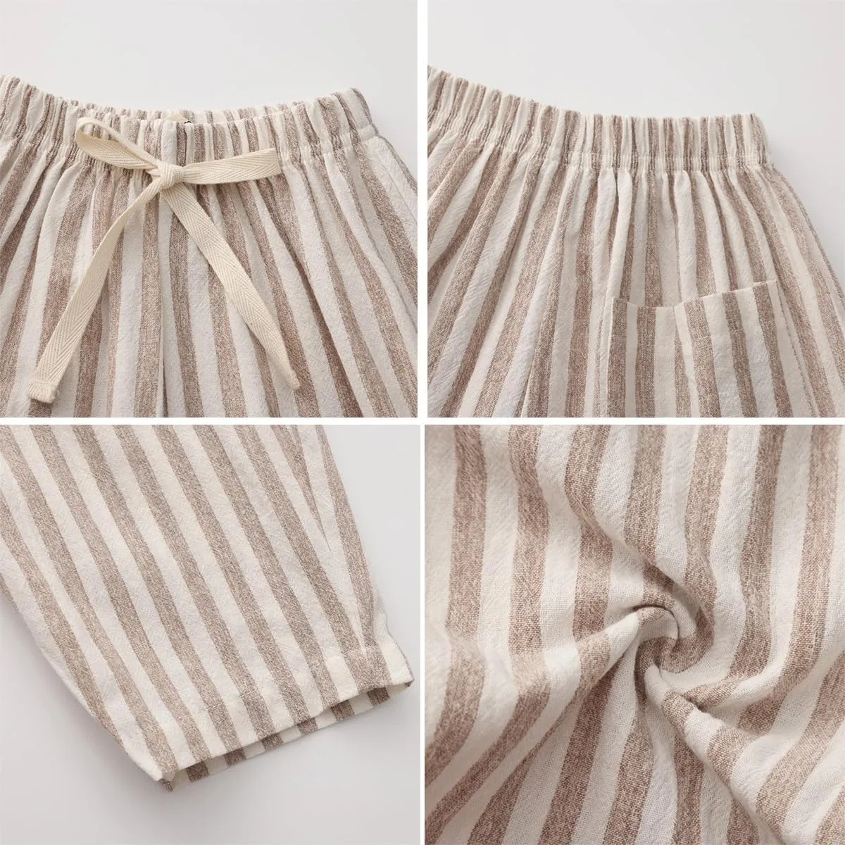 Ashmyova Classic Casual Pants for Boys Thin Cotton Stripe Elastics Waist Spring Summer Trousers Toddler Long Pants 2Pcs