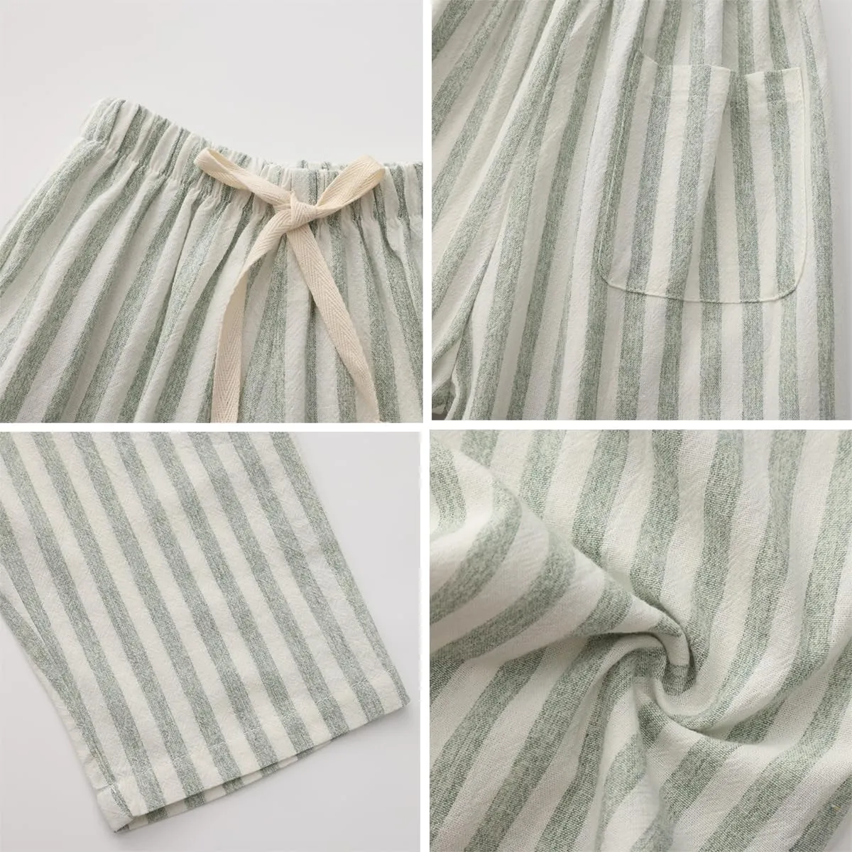 Ashmyova Classic Casual Pants for Boys Thin Cotton Stripe Elastics Waist Spring Summer Trousers Toddler Long Pants 2Pcs