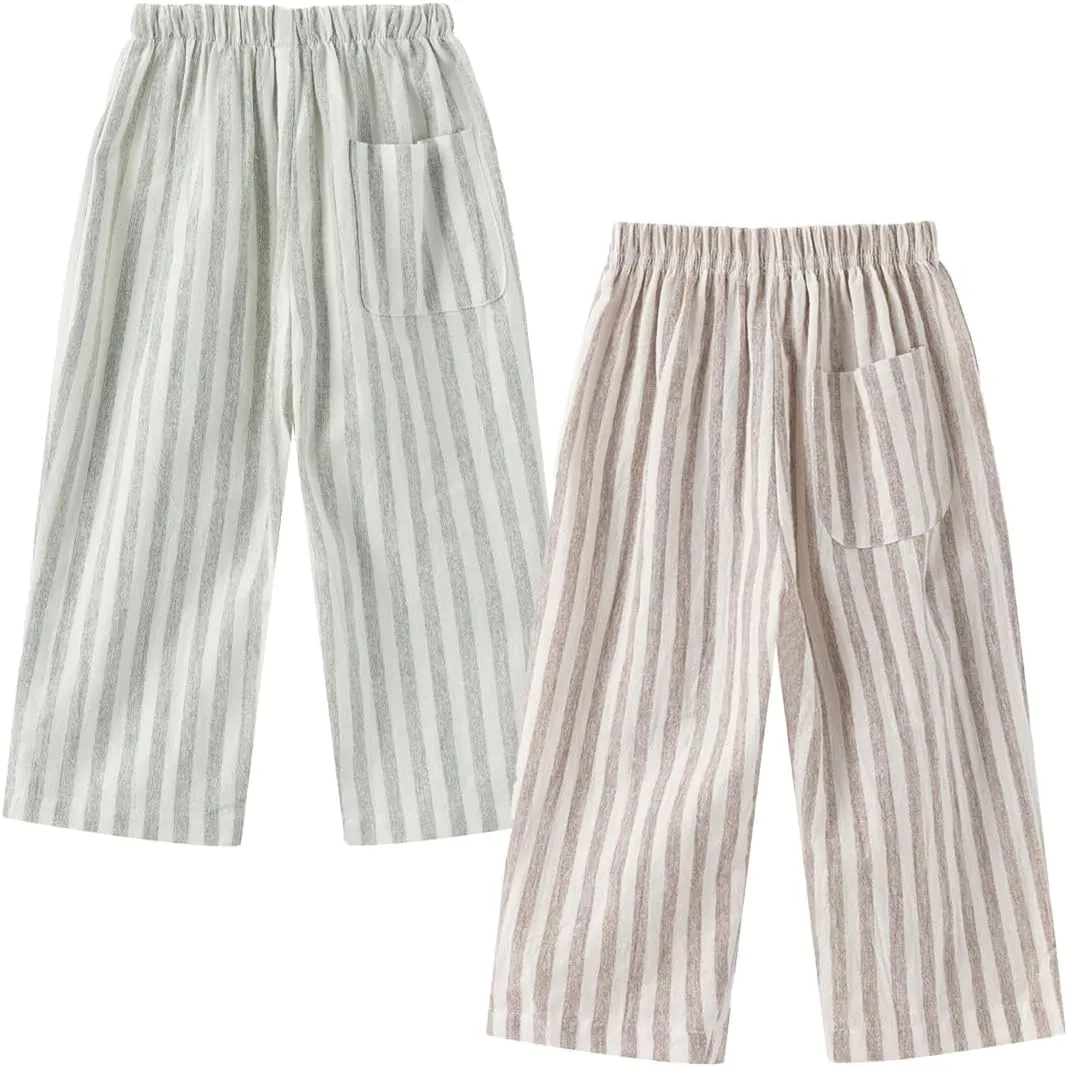 Ashmyova Classic Casual Pants for Boys Thin Cotton Stripe Elastics Waist Spring Summer Trousers Toddler Long Pants 2Pcs