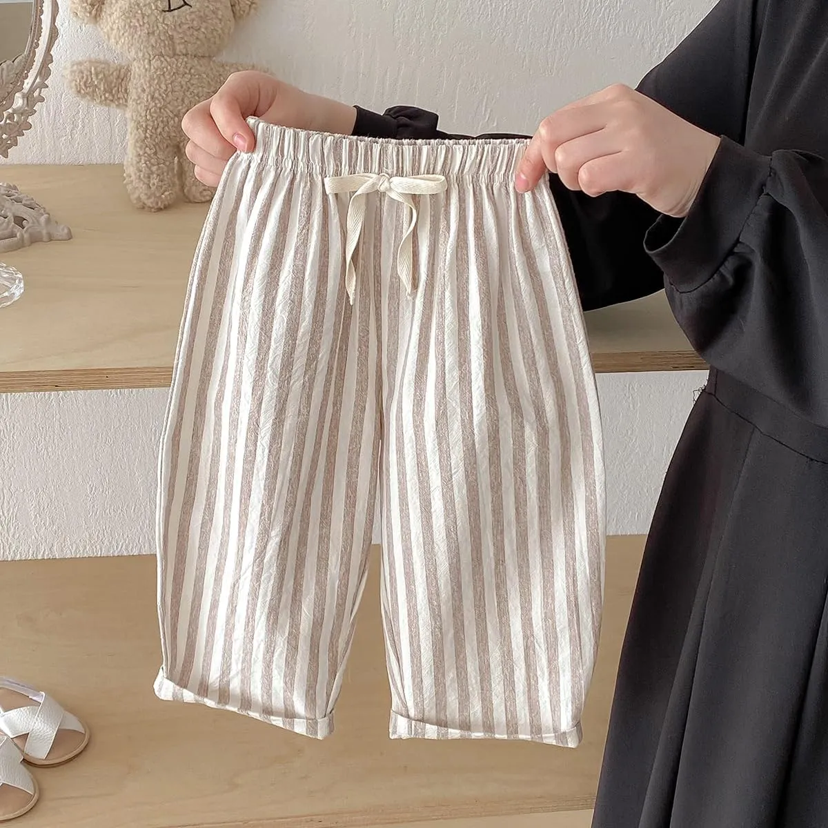 Ashmyova Classic Casual Pants for Boys Thin Cotton Stripe Elastics Waist Spring Summer Trousers Toddler Long Pants 2Pcs