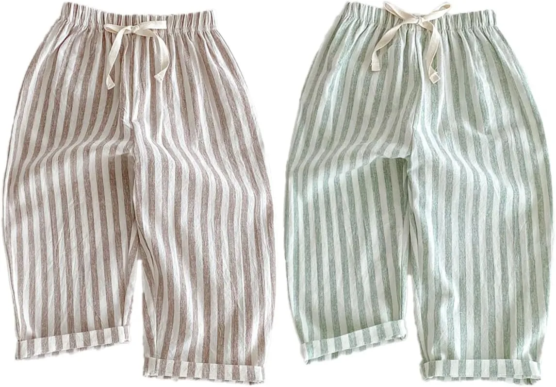 Ashmyova Classic Casual Pants for Boys Thin Cotton Stripe Elastics Waist Spring Summer Trousers Toddler Long Pants 2Pcs