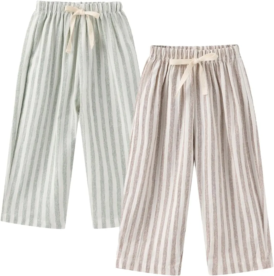Ashmyova Classic Casual Pants for Boys Thin Cotton Stripe Elastics Waist Spring Summer Trousers Toddler Long Pants 2Pcs