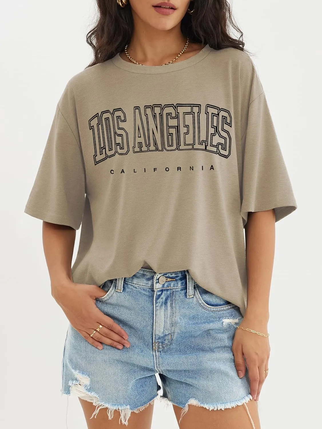 ATHMILE Womens Oversized T Shirts Loose Fit Crewneck Short Sleeve Tops Summer Casual Blouse Y2K 2025 Basic Tee Beach