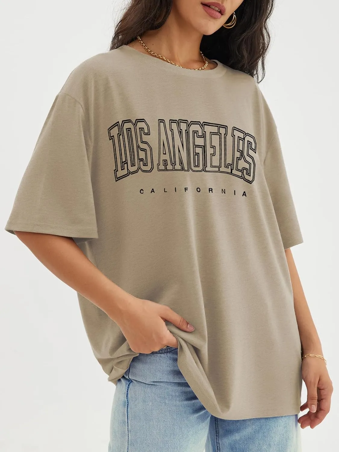 ATHMILE Womens Oversized T Shirts Loose Fit Crewneck Short Sleeve Tops Summer Casual Blouse Y2K 2025 Basic Tee Beach