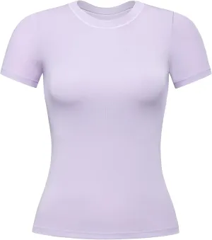 AUROLA Everyday Fitted T-Shirt for Women,Crew Neck Basic Short Sleeves T ShirtCrop Tops Modal Slim Fit Tee