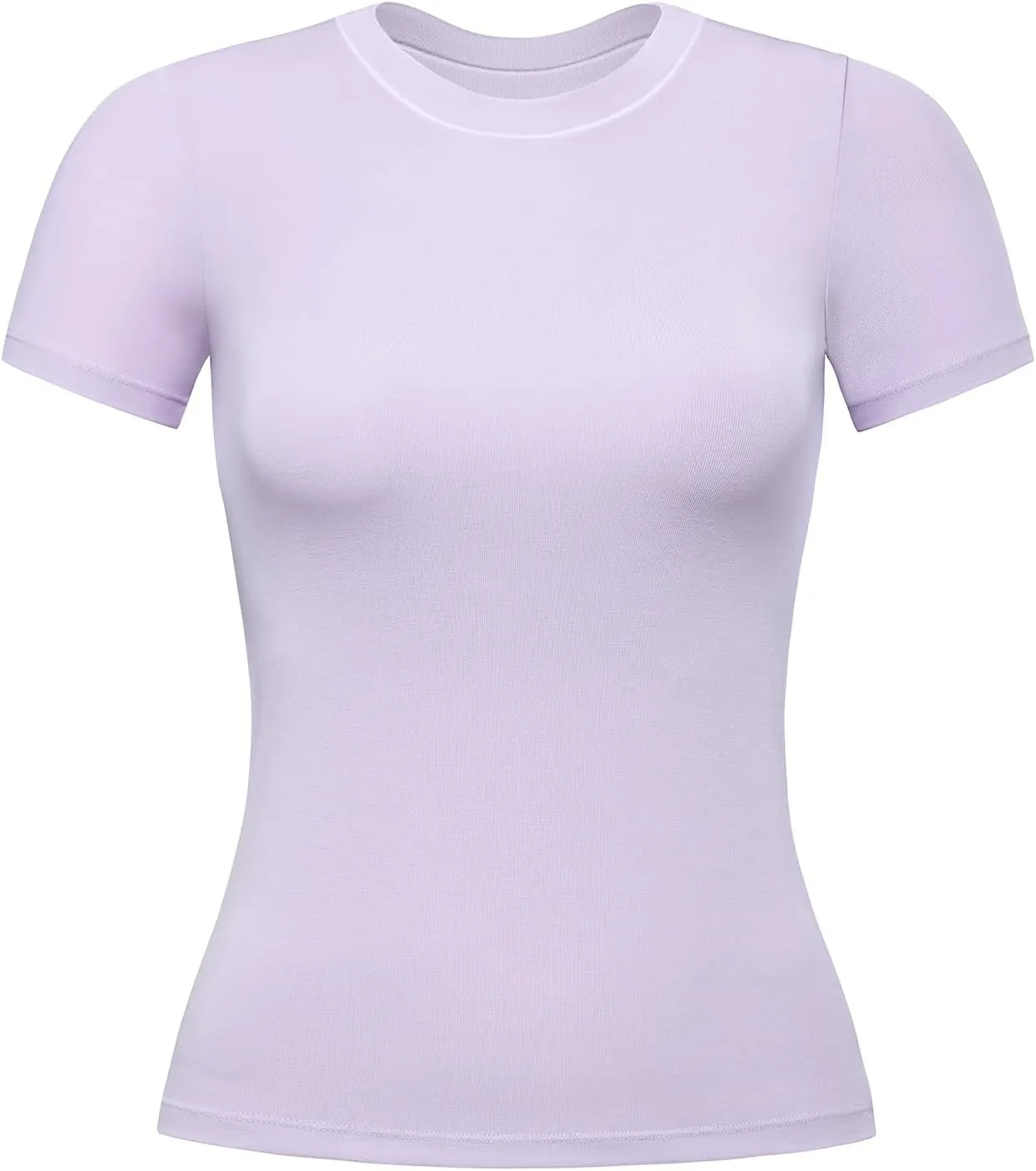 AUROLA Everyday Fitted T-Shirt for Women,Crew Neck Basic Short Sleeves T ShirtCrop Tops Modal Slim Fit Tee