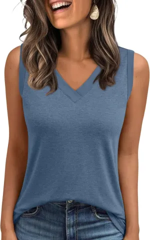 AUTOMET Tank Top Women Summer 2025 Casual Spring V Neck Sleeveless Tee Shirt Basic Trendy Beach Vacation Outfits Clothes