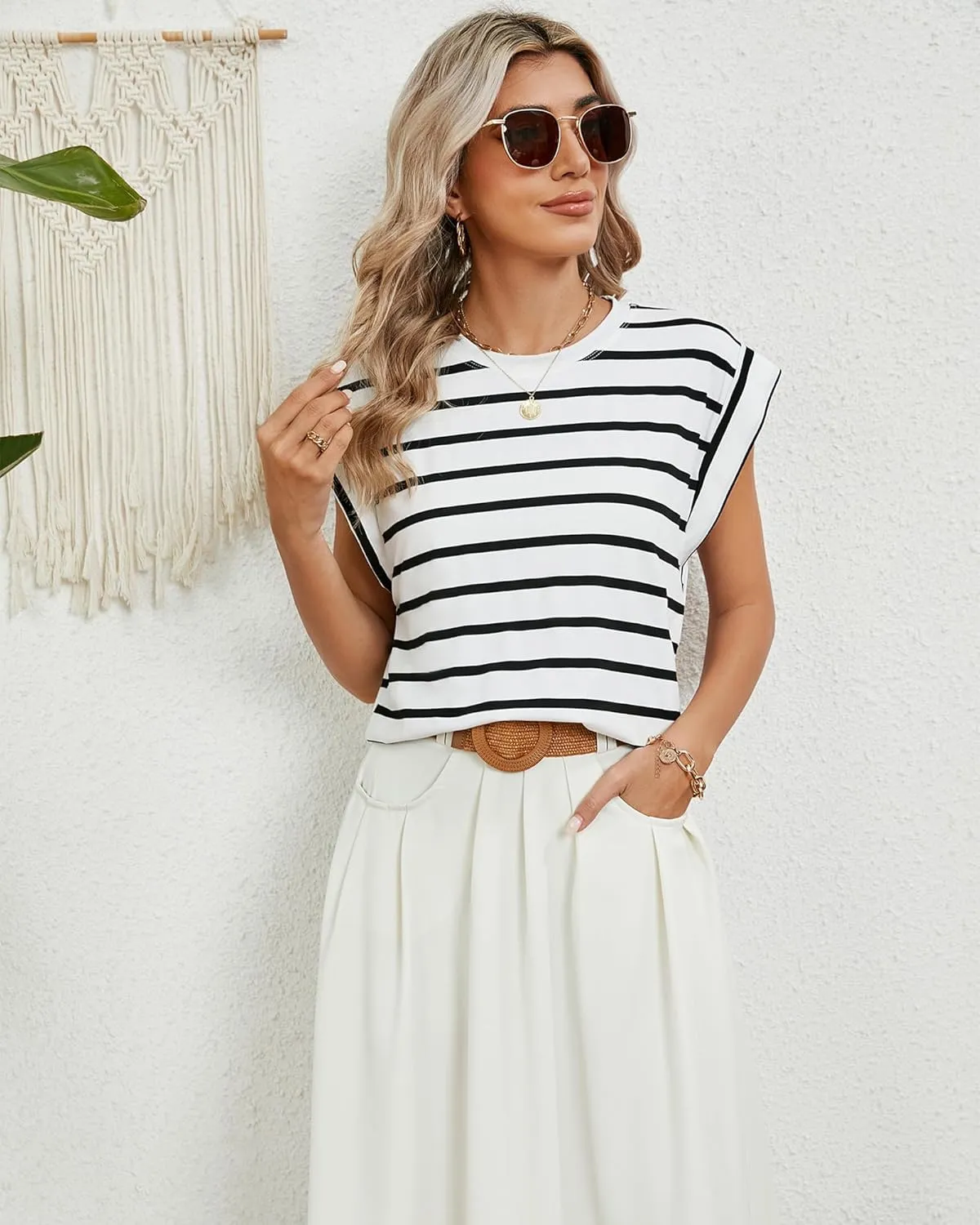 Babalet Cap Sleeve Tops for Women Summer Top Basic Tee Shirts Casual Tank Loose Fit 2024 Spring Fashion
