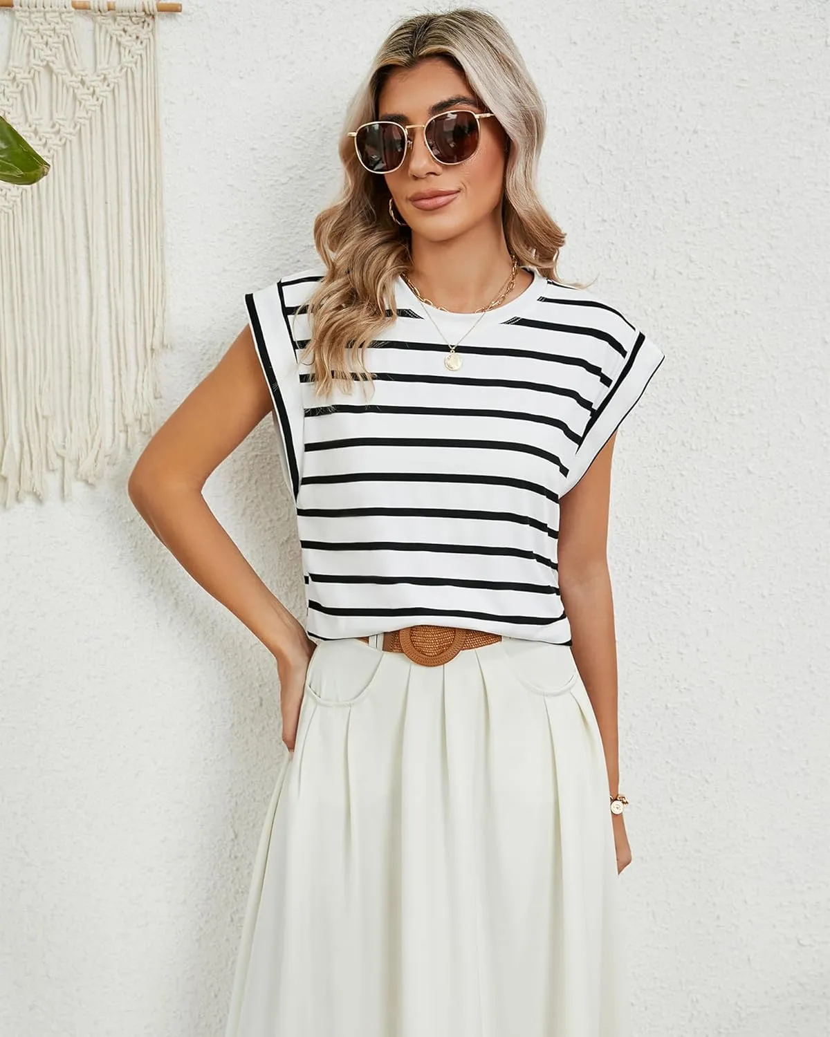 Babalet Cap Sleeve Tops for Women Summer Top Basic Tee Shirts Casual Tank Loose Fit 2024 Spring Fashion