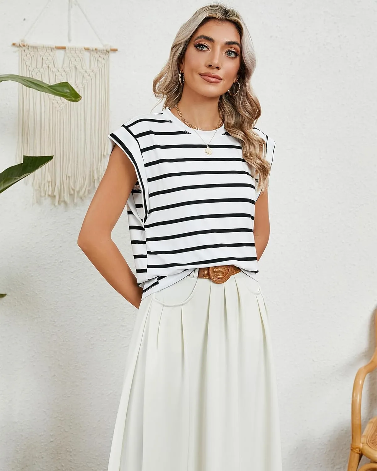 Babalet Cap Sleeve Tops for Women Summer Top Basic Tee Shirts Casual Tank Loose Fit 2024 Spring Fashion