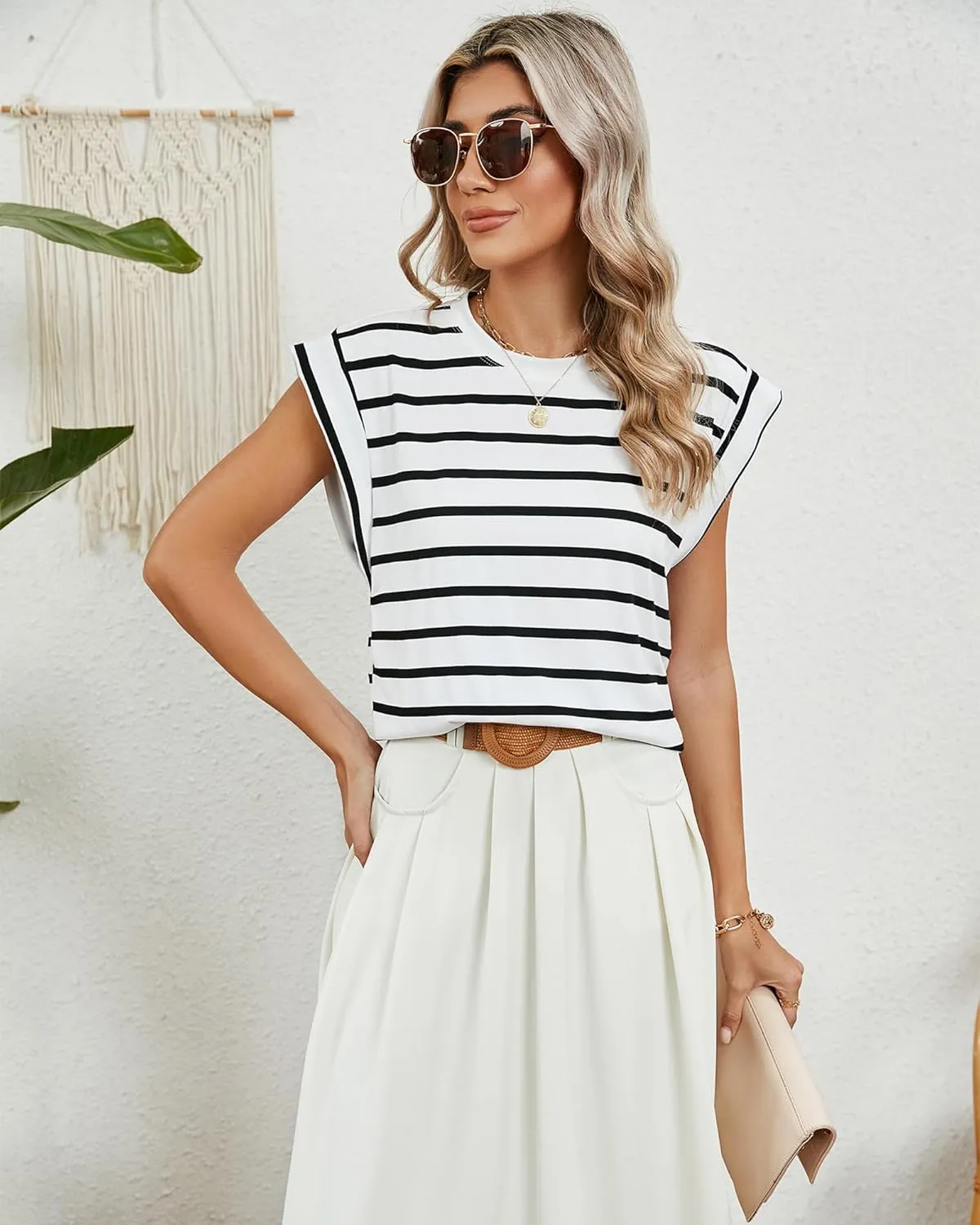 Babalet Cap Sleeve Tops for Women Summer Top Basic Tee Shirts Casual Tank Loose Fit 2024 Spring Fashion