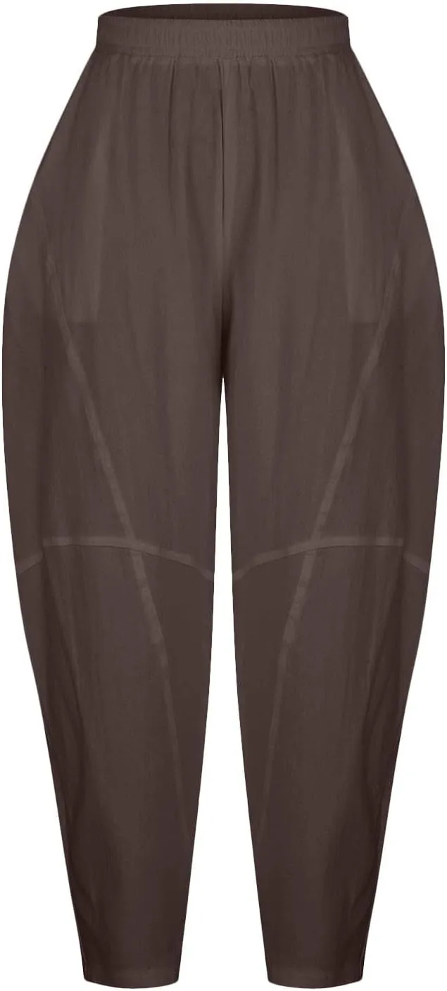 Baggy Pants for Women 2025 Summer Cotton Linen Wide Leg Pants Casual Loose Fit Elastic Waist Pull On Trousers