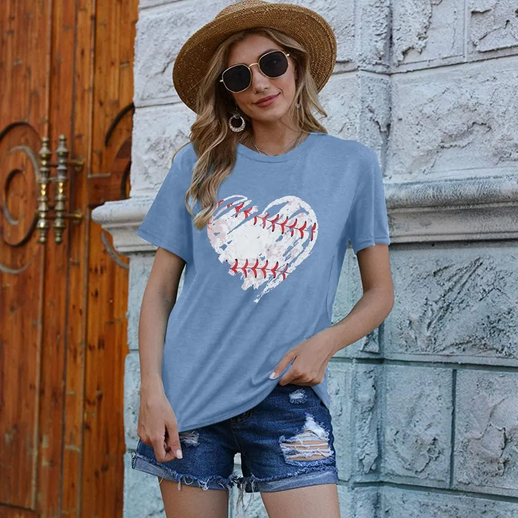 Baseball Shirts Women Baseball Mom Tshirt Baseball Heart Graphic Tee Game Day Gifts Funny Short Sleeve Tops