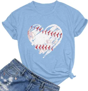 Baseball Shirts Women Baseball Mom Tshirt Baseball Heart Graphic Tee Game Day Gifts Funny Short Sleeve Tops