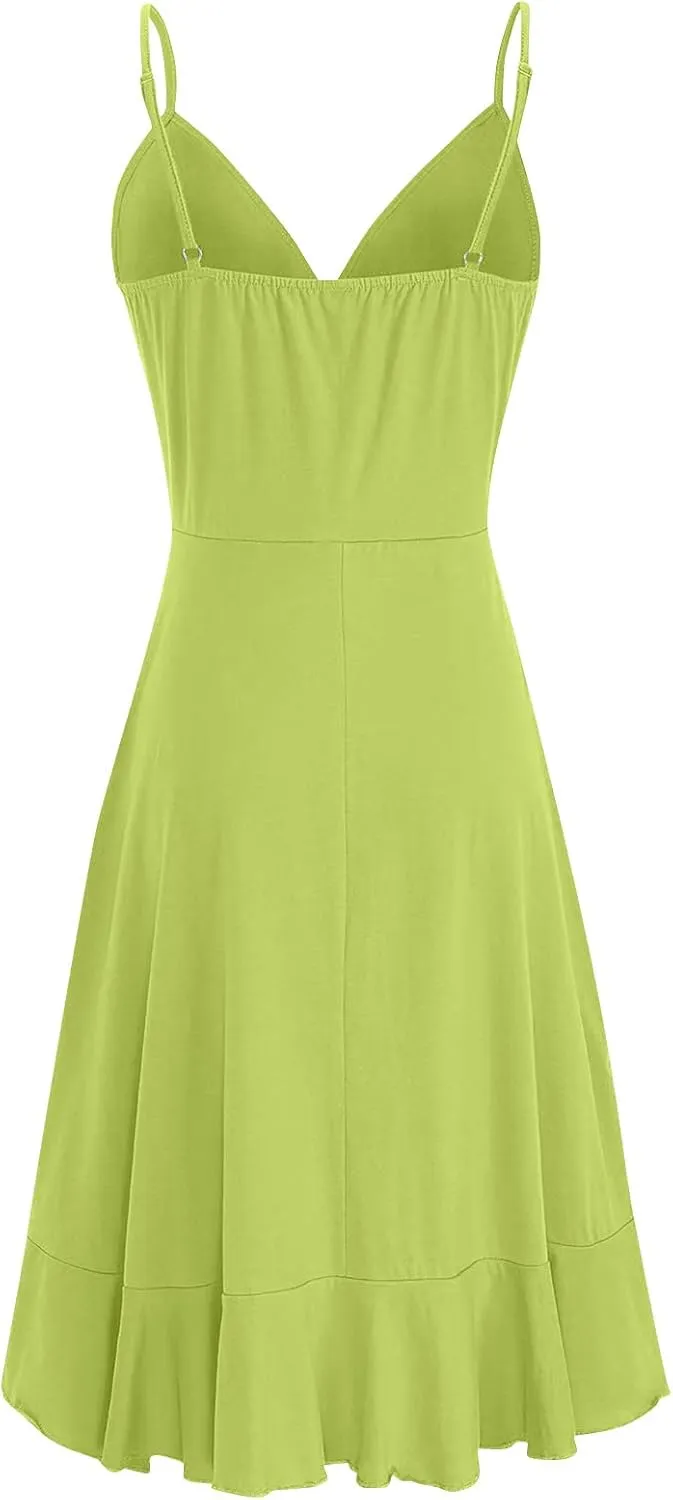 BAXLIMEK Party Dresses for Women,2025 Spring Summer Elegant V Neck Spaghetti Strap Sundress Flowy Ruched Ruffle Mini Dress