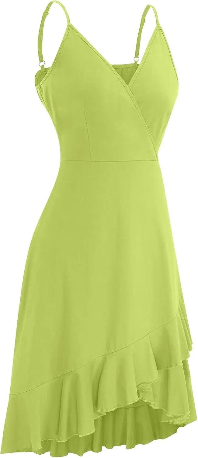 BAXLIMEK Party Dresses for Women,2025 Spring Summer Elegant V Neck Spaghetti Strap Sundress Flowy Ruched Ruffle Mini Dress